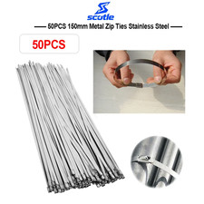 50PCS 150mm Metal Zip Ties Stainless Steel Heavy Duty Self-Locking Cable Ties