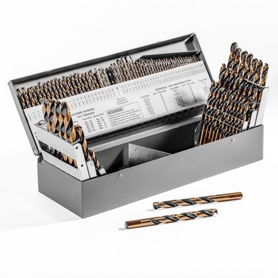 115 Piece Cobalt Drill Bit Set 135 deg PC SPLIT POINT TIPS HIGH SPEED 1/16 - 1/2