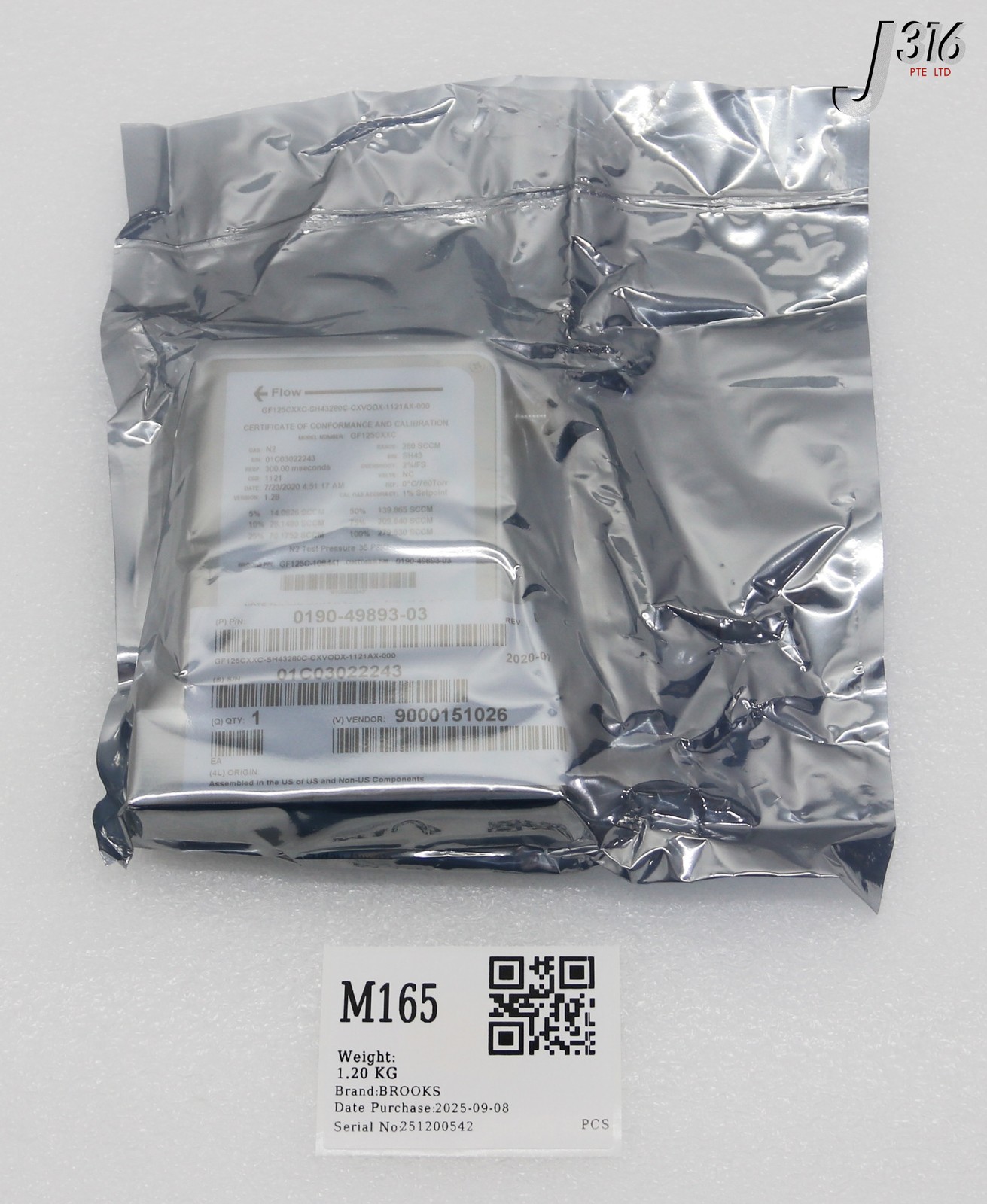 M165 BROOKS MFC 93-280SCCM N2 EQ DNET (NEW) GF125CXXC