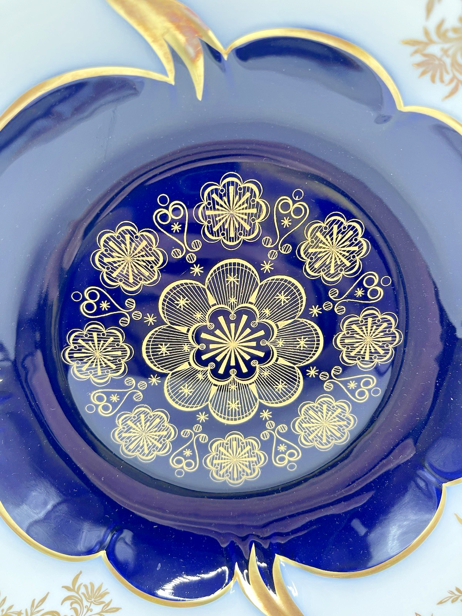 VINTAGE ECHT WEIMAR KOBALT COBALT BLUE GOLD BOWL DISH 12.5in