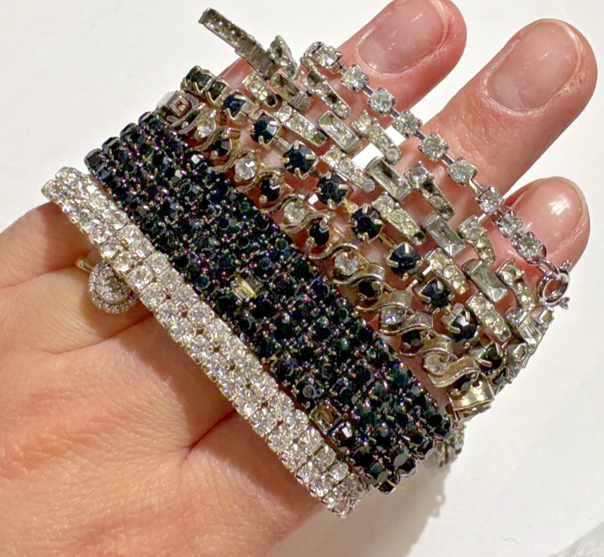 Stackable Tennis Shiny Black White Rhinestone Cry… - image 2