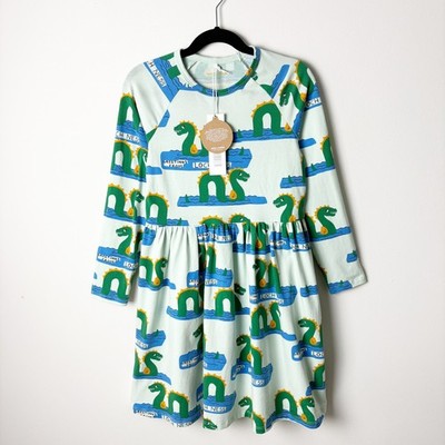 *NWT* MINI RODINI Loch Ness Print Girls Sz 7-8 Mint Green Organic Cotton  Dress | eBay