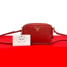 Prada Saffiano Leather Mini Shoulder Bag Women Red One Size