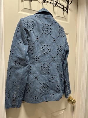 veronica beard Naira Single-Button Eyelet Denim Jacket $898 SZ 8