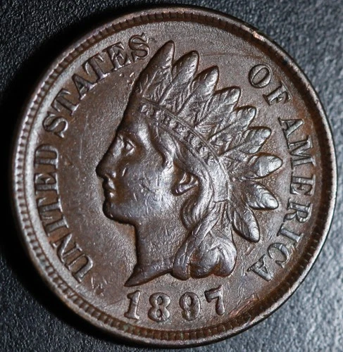 1897 INDIAN HEAD CENT -With LIBERTY & Near 4 DIAMONDS - AU UNC