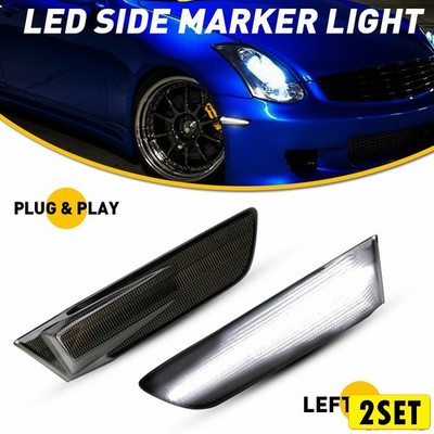 2Set White LED Side Marker Lights Fender Lamp Smoke Lens For 03-07 Infiniti G35