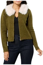 Jaclyn Smith Jacket w/ Detachable Faux Fur Collar Olive