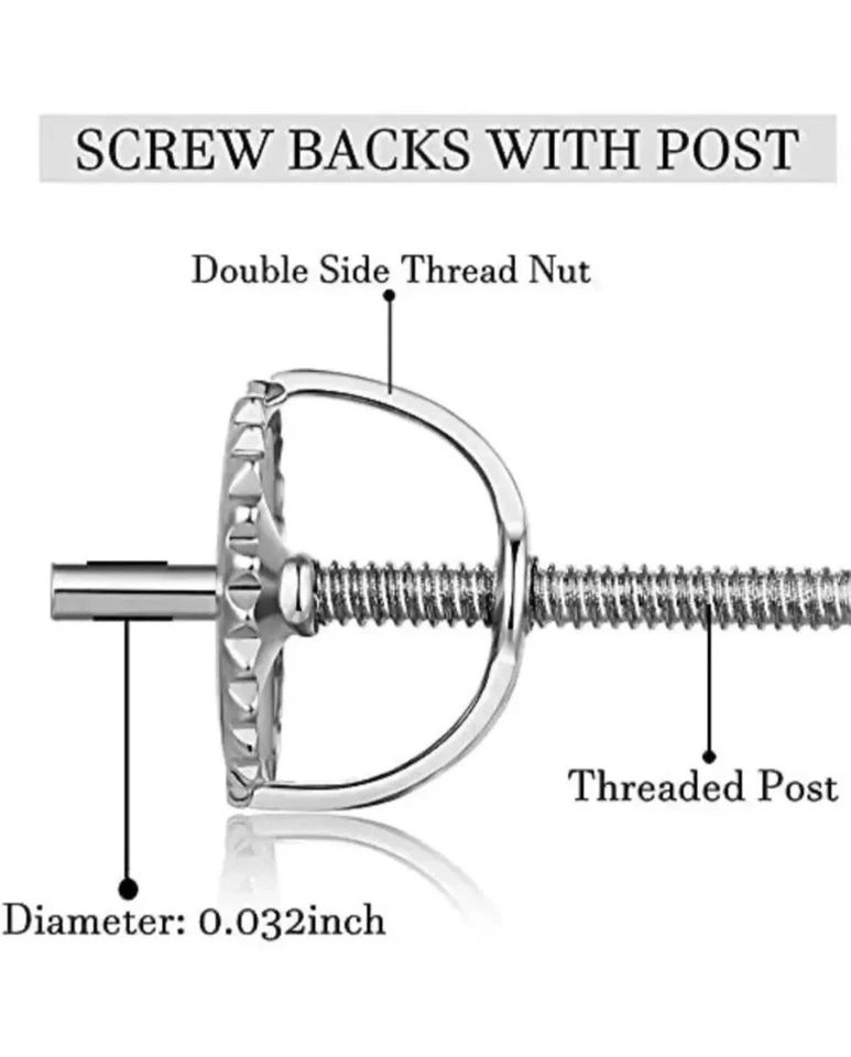 Repuesto Oro Blanco 14k 1 Par Tornillo Trasero para Aretes Alta Calidad Foto 3 de 4