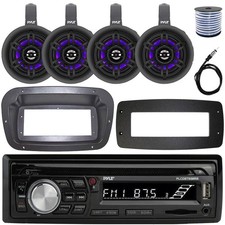 Pyle 1-DIN Marine CD Stereo W/Kit  Adapter, 4x 4" Wakeboard LED Tower Speakers
