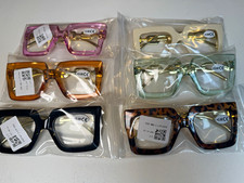 Lot of 6 Square Reading Glasses 3.00 Clear Lenses Multicolor Plastic Frames