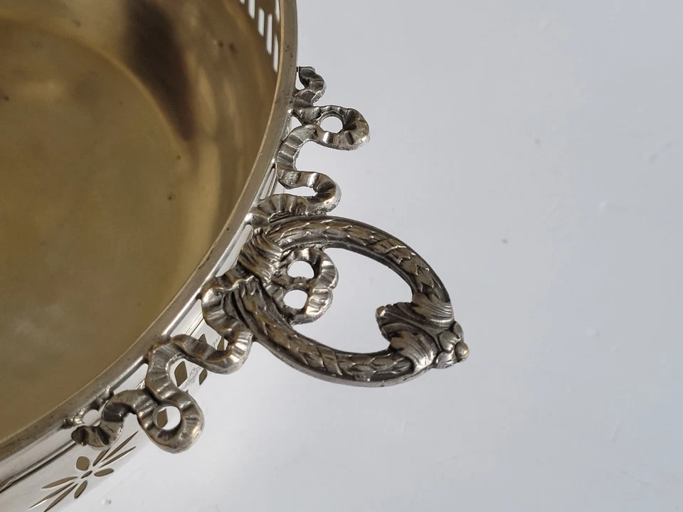Ancienne Coupe à fruits métal argenté dentelle - poinçon - vintage style L XVI - Photo 3/4