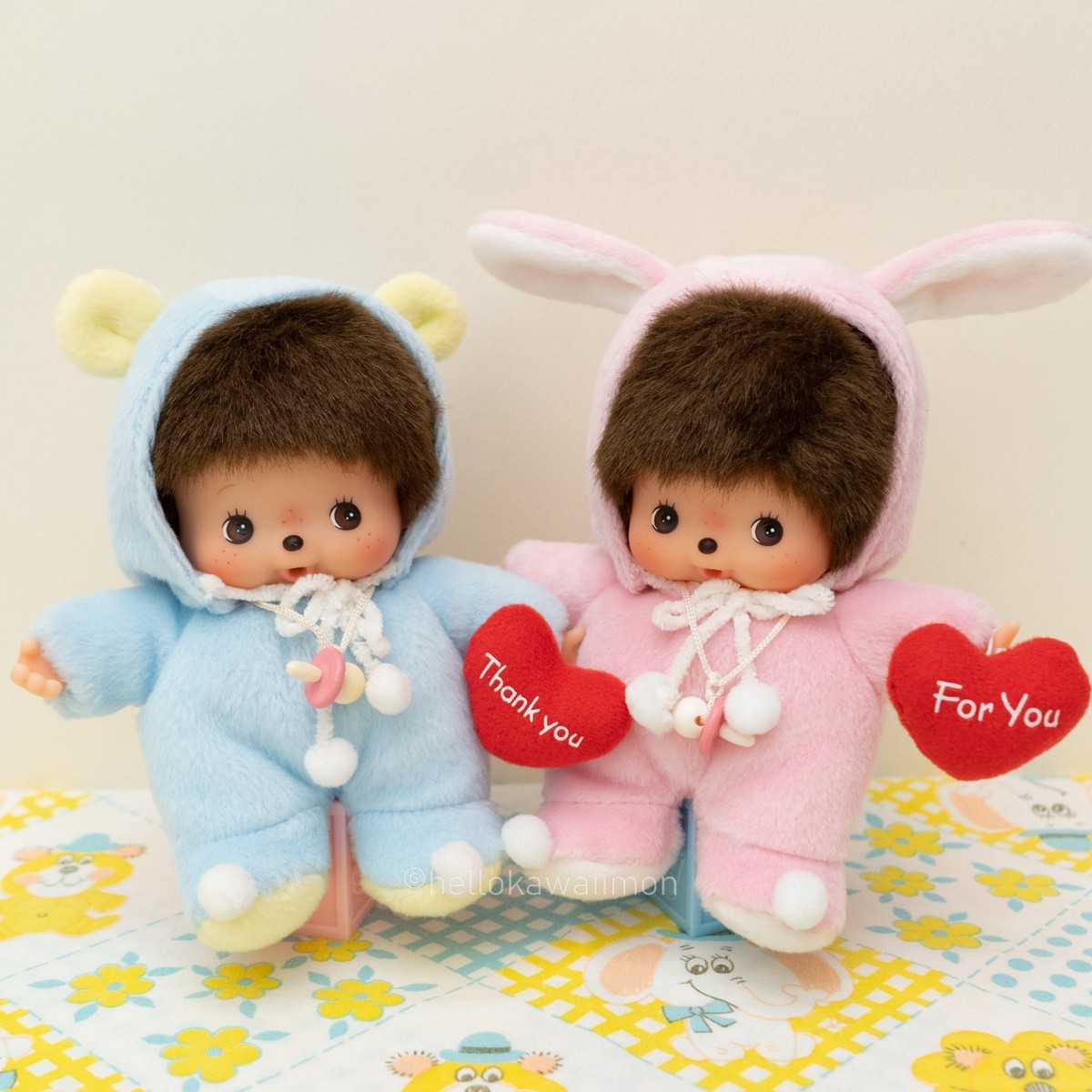Message Heart Bebichhichi Bear Boy & Bunny Girl Baby Monchhichi