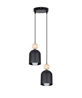 HäNgelampe KüChe Schwarz Holz Metall E27 Ø21 Cm 2-Flammig Esstisch Pendelleuchte