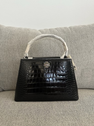 NWT Tory Burch Britten Embossed Croc Leather Satchel Bag Black $850