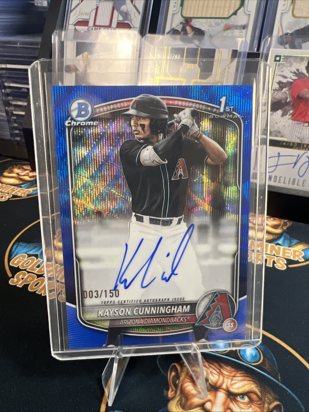 2025 Bowman Chrome Draft Kayson Cunningham Blue Wave Refractor Auto /150 Dbacks