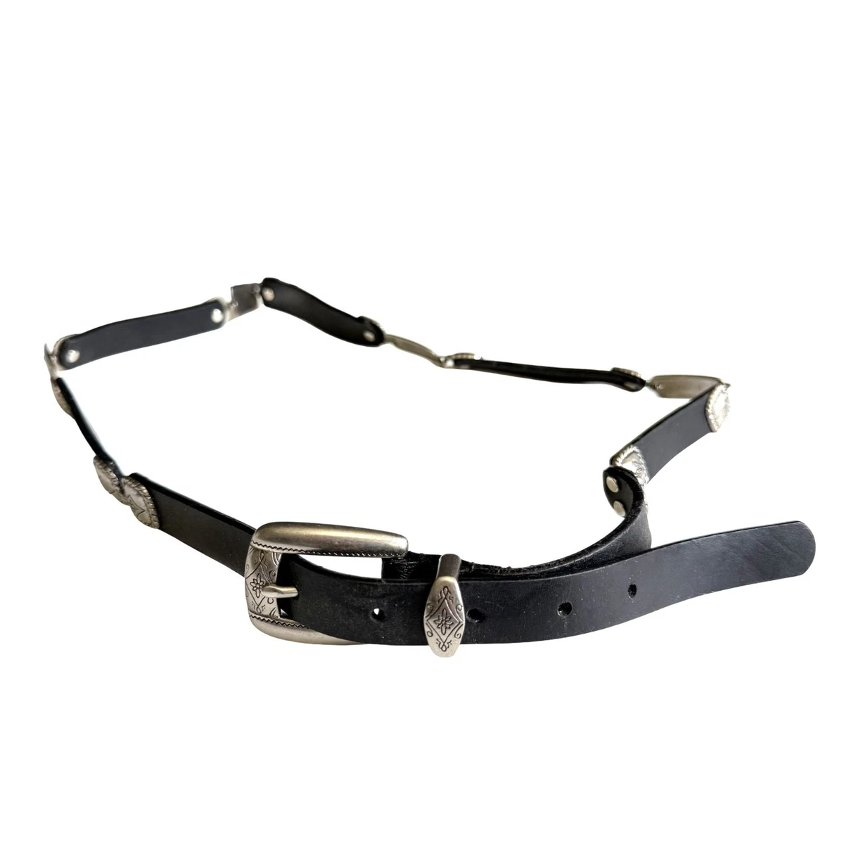 Unisex Vintage-Inspired Black Vegan Leather Belt Brass Concho Studs Chain Hip XL Black Size XL Concho Belt Belts for Women for sale | eBay main image 2
