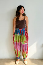 Boho Tie Dye Pants Wide Leg Jogger Pockets Colorful Free Size OS Viscose Hippie