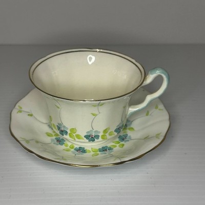 Adderley Bone China Teacup & Saucer Pattern # 148 Meadowsweet Harebell Turquoise