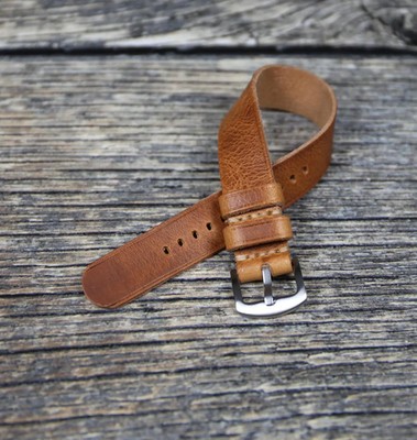 Beige Leather Watch Band   Full Grain Handmade One-Piece Strap (18 24mm)
