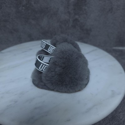 UGG Slippers Girls Size Newborn Gray Fuzzy Fur Slide Logo Strap Infant 112494