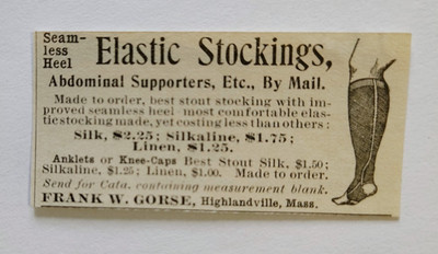1901 Frank W. Gorse Elastic Stockings Advertisement Highlandville, Massachusetts