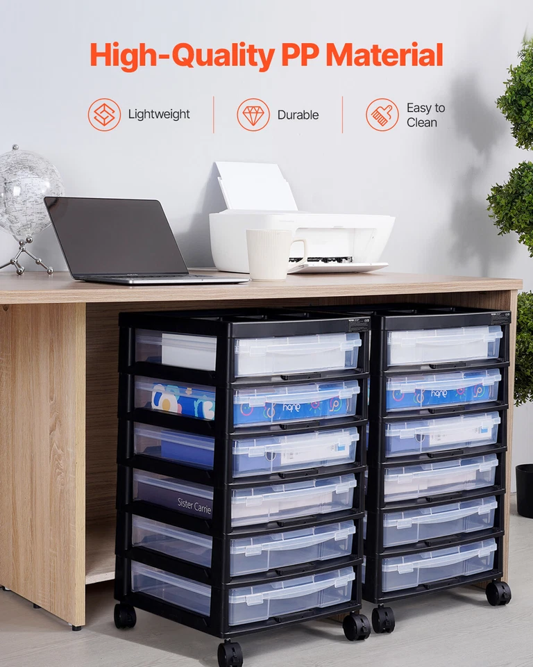 Scrapbook Rolling Storage Cart 6-Tier Large Capacity with Organizer Top Black - Image 4 of 4