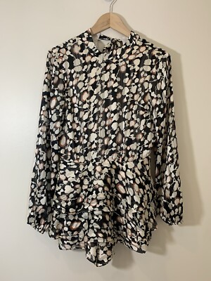 Endless Rose Romper Womens Small Open Back Leopard Print Ruffled Mob Wife