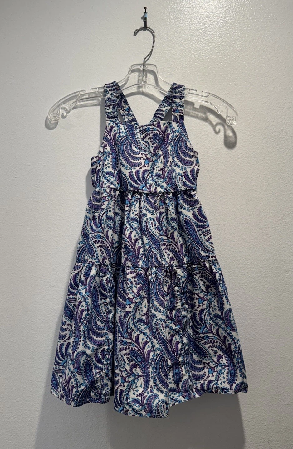 CREWCUTS Girls Size 6 Paisley Purple Blue White Print Dress Sundress 100% Cotton