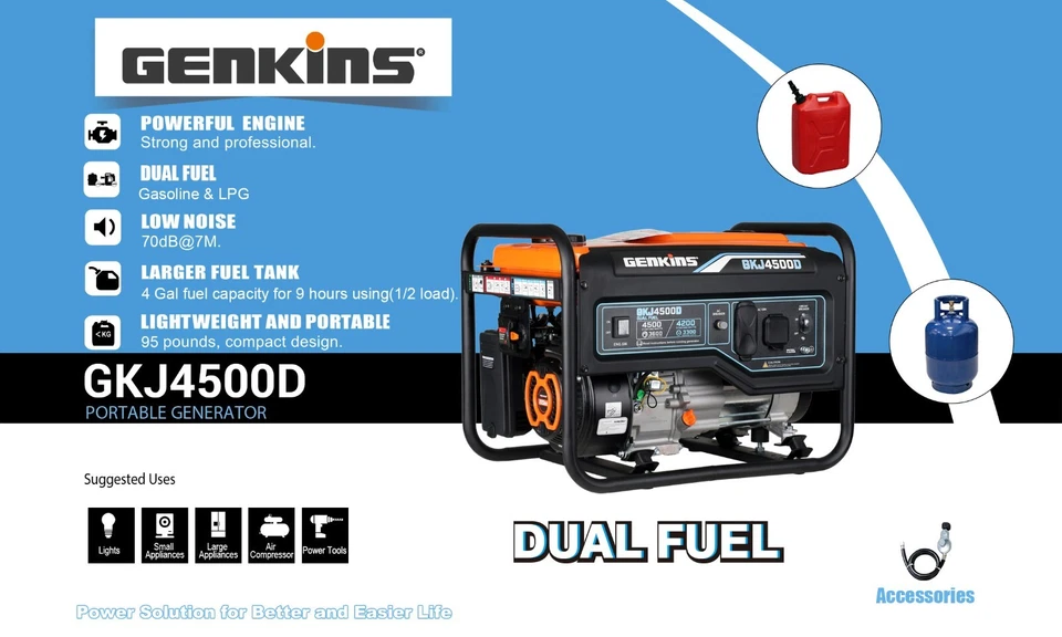 Genkins 4500 Watt Dual Fuel Generator Propane or Gas - Image 3 of 4