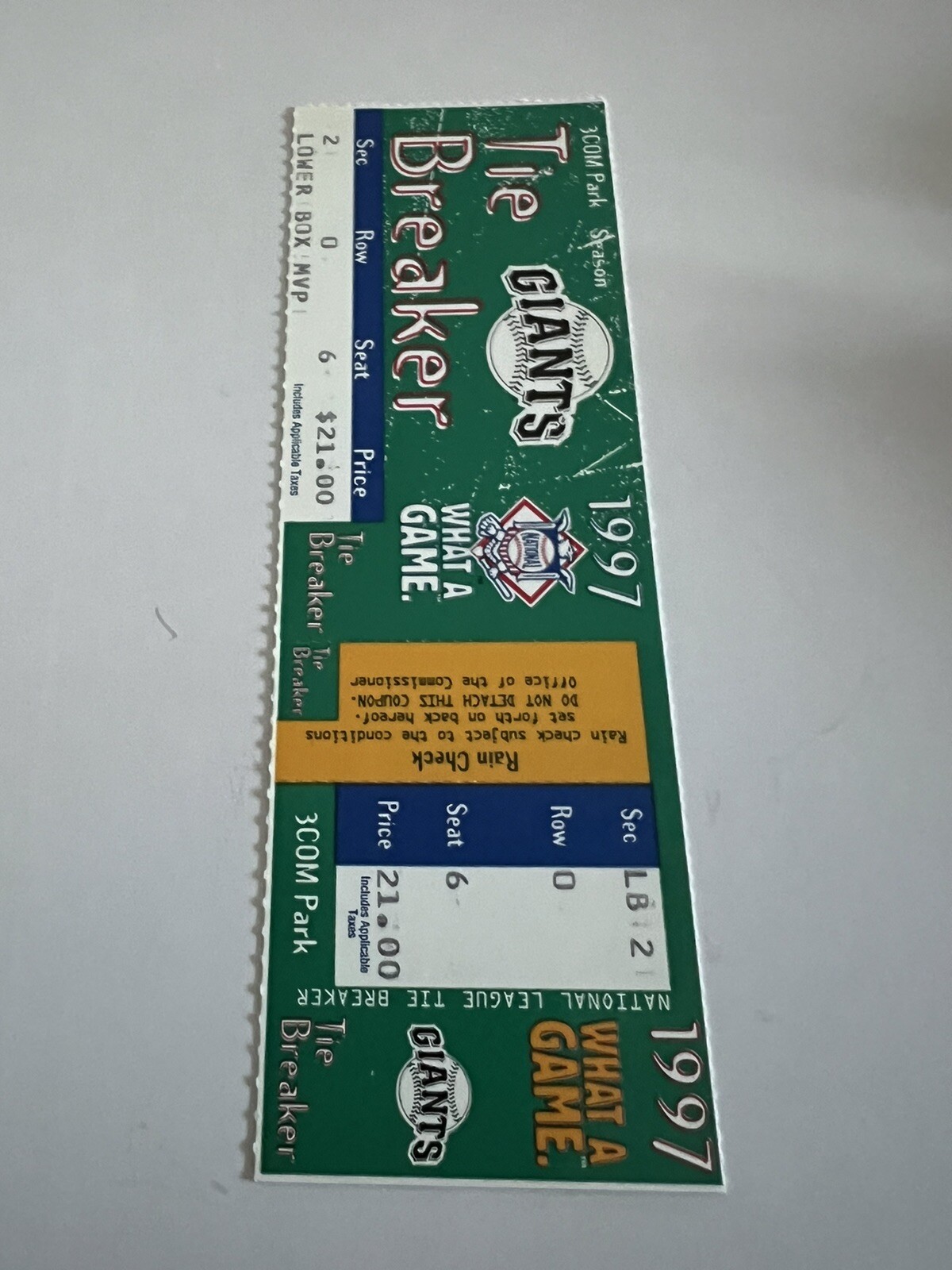 SAN FRANCISCO GIANTS 2001 Unused Ticket Panel Tie Breaker Games