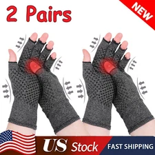 2Pairs Unisex Copper Arthritis Compression Gloves Hand Support Joint Pain Relief