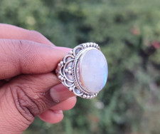 Rainbow Moonstone 925 Sterling Silver Handmade Boho Statement Ring