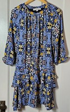 Loft Dress Women MP Autumn Dream Floral Tiered Ruffle Peasant Henley Cottagecore