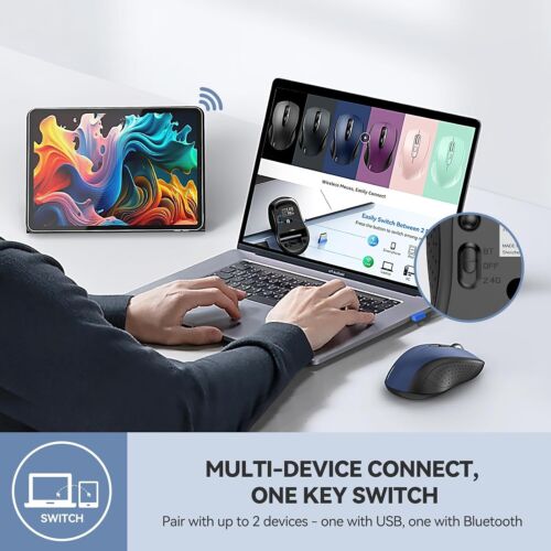 Bluetooth Wireless Mouse, 2-in 1 Bluetooth 5.0 & 3.0 Mouse 2.4G Wireless Portabl - Picture 2 of 8