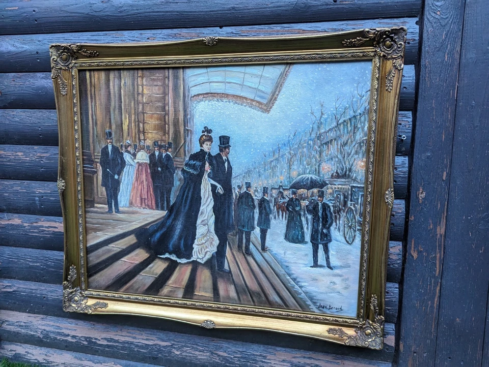 JEAN BERAUD después/atribuido ENMARCADO ÓLEO SOBRE LIENZO firmado ESCENA DE INVIERNO NEVADO Foto 2 de 4