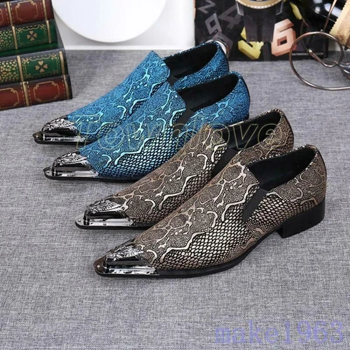 Herren Leder Formell Halbschuhe Schuhe Slipper Elegant Metall Spitz zulaufend Hochzeit Neu - Bild 6 von 13