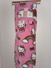 Hello Kitty Rainbow Clouds Red Bow Faux Fur 50x70" Plush Pink Throw Blanket NWT