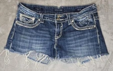 Vigoss Shorts Womens 9/10 Blue Cut Off Distressed Embellished Flap Pockets Booty
