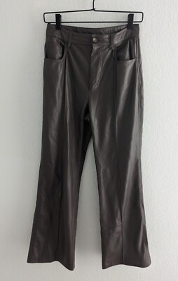 Nanushka Zoey Cropped Vegan Leather Kick-Flare Pants Women's Size Small Brown