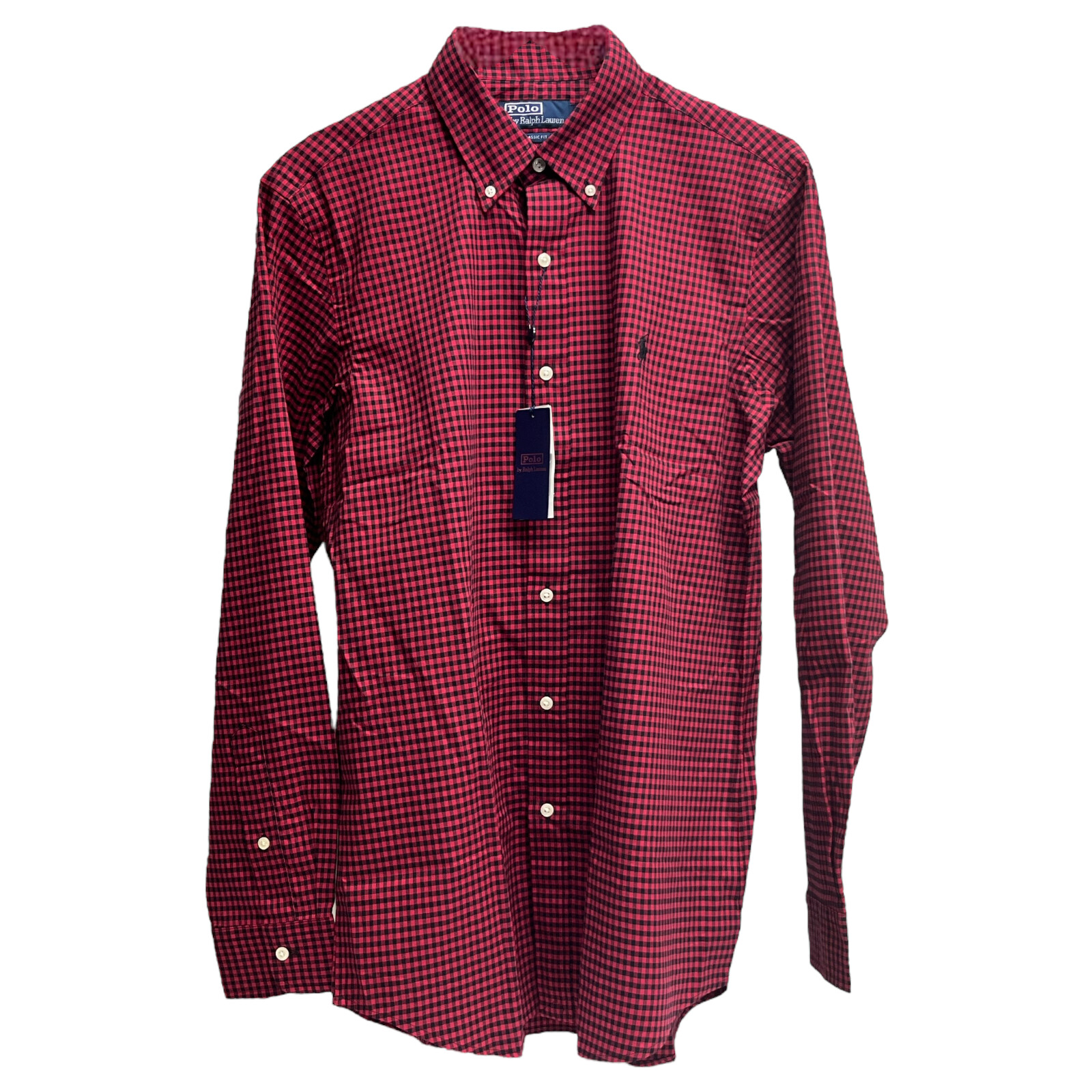 Polo Ralph Lauren Classic Red Black Check Cotton Twill Long Sleeve Shirt $115