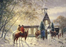 Cowboys Outside Church Jack Terry Box of 18 Western Christmas Cards