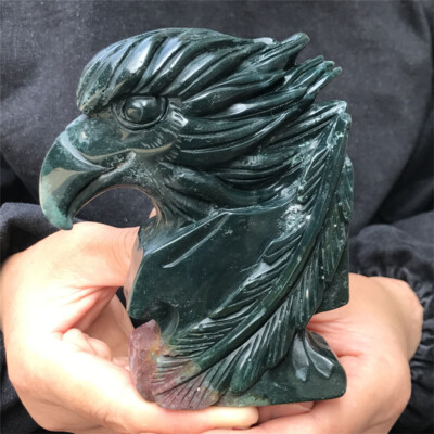 1.56LB Natural Ocean Jasper Eagle Skull Carved Quartz Crystal skull Reiki gift