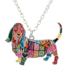 Enamel Alloy Cartoon Basset Hound Dog Necklace Pendant Gift Pets Animals Jewelry