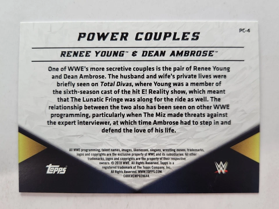 2018 Topps WWE Women's Division Power Couples #PC-4 RENEE YOUNG & DEAN AMBROSE - Image 2 of 2