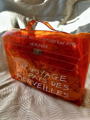 【Mint】Hermes Vinyl Kelly Clear Orange Vinyl Bag Luxury Handbag Unused JPN - Picture 2 of 8