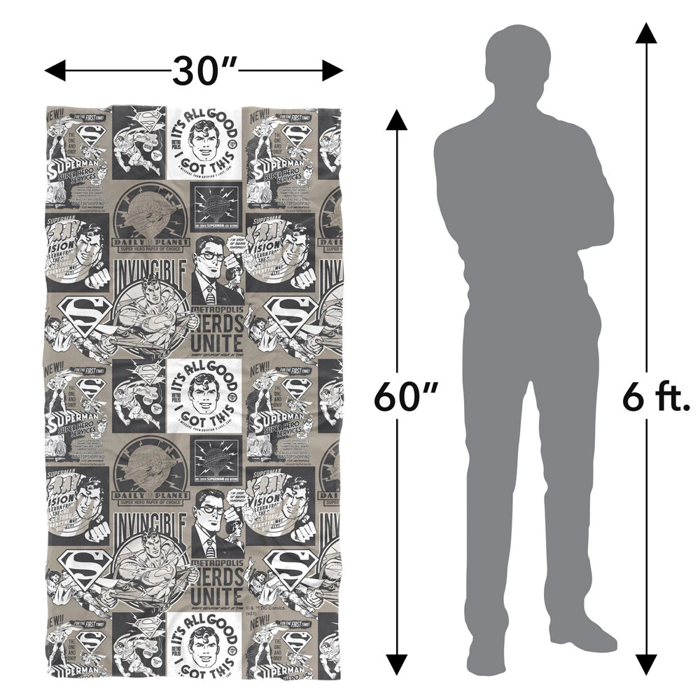 Superman Grey Superman Pattern Officially Licensed Beach Towel 30"x60"