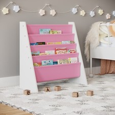 Kids Children MDF & Fabric Display Bookshelf Sling Open Storage 4-Tier Organiser