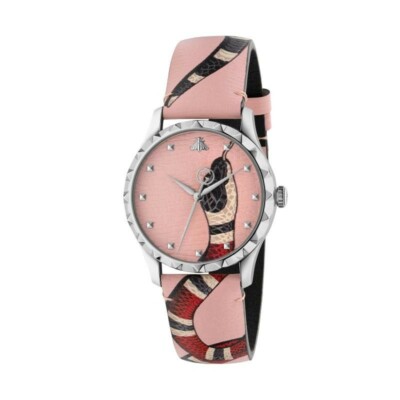 GUCCI UHR G-TIMELESS PINK SNAKE Modell YA1264083 Luxus Leder Neu Special