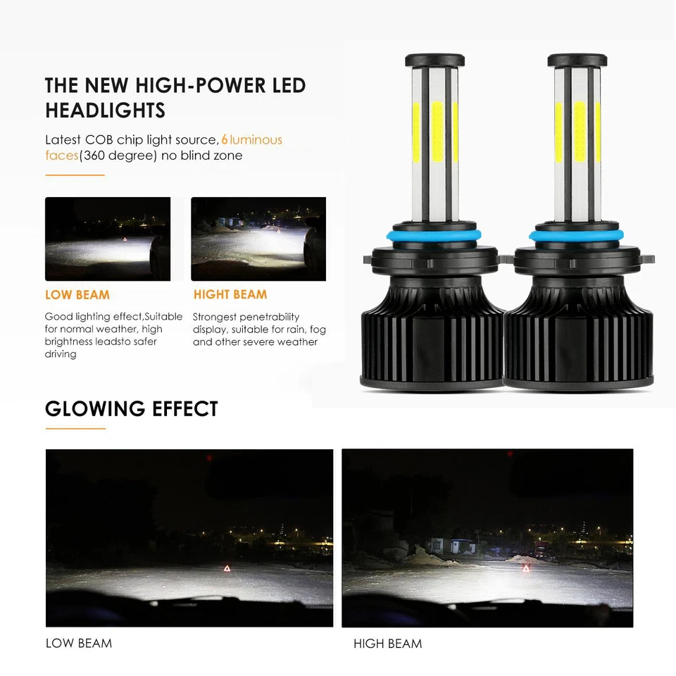 Kit de conversión de faros LED de 6 lados para Peterbilt 388 389 -4x 6000K bombillas altas/bajas Foto 3 de 4