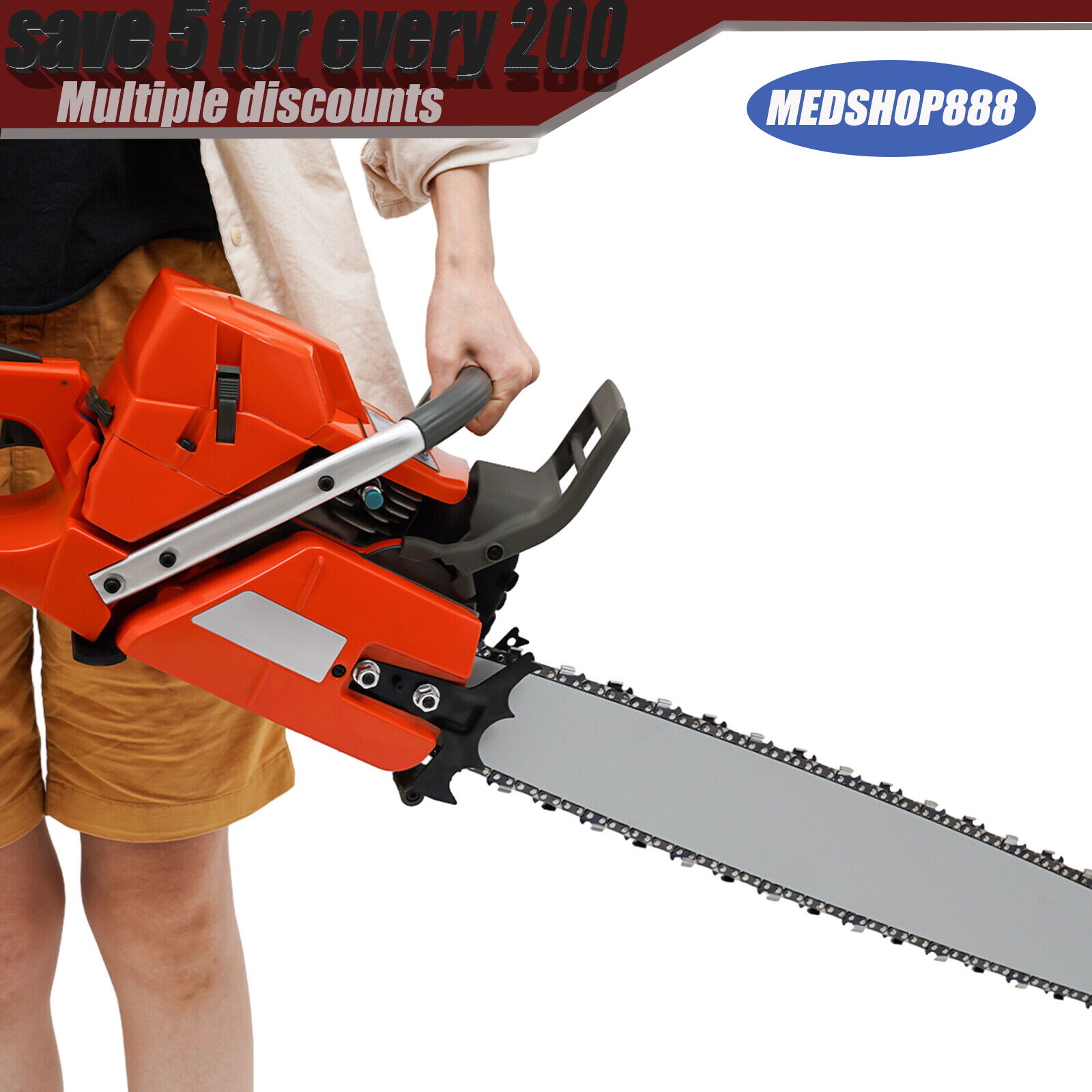 28'' Handheld Cordless Petrol Chain Saw 71cc Gasoline Chainsaw Power Head 3.9kw